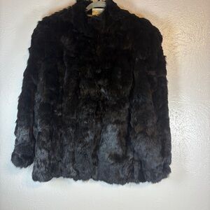 Vintage Somerset Furs Los Angeles Coat Black Womens Large Rabbit Fur Satin Lined